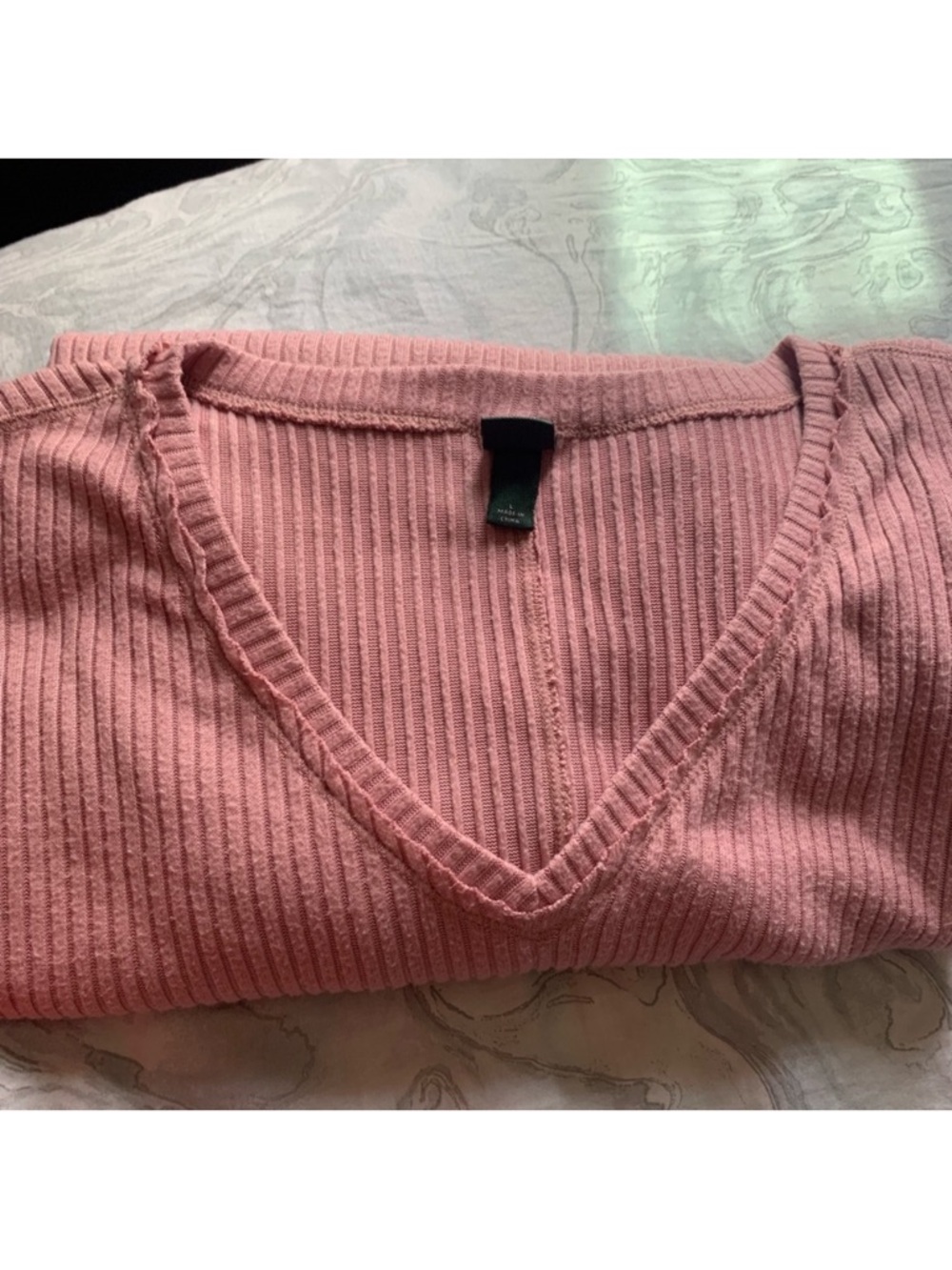 wild fable Ribbed V-Neck Sweater in Dusty Pink